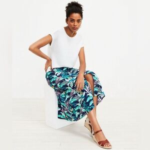 NWOT LOFT // tropical floral green and blue midi skirt, size small